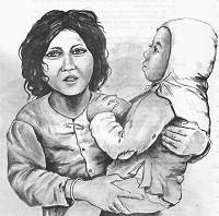 Meena holding child
